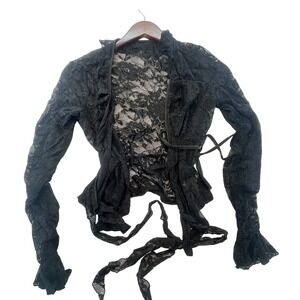 SHEIN Black Lace Long Sleeve Ruffle Tie Front Cardigan Top Size M EU 38 US 6 Set